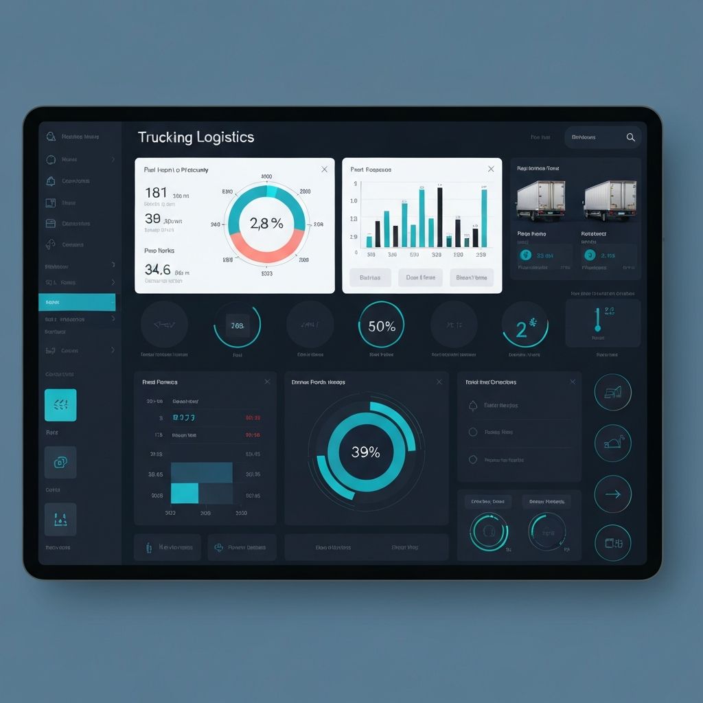AI-powered trucking logistics dashboard showing route optimization and fleet management interface